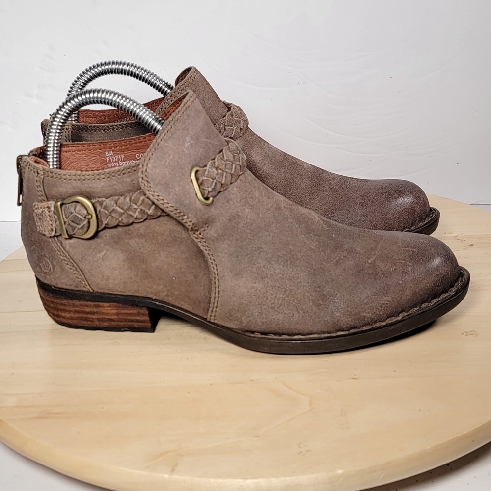 Born Sylvia Ankle Boots Brown Suede Comfort Braided Back Zip Western Women's 6M